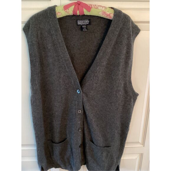 Lands End Womens 100% Cashmere Vest Sz L Gray Pockets - Picture 1 of 6